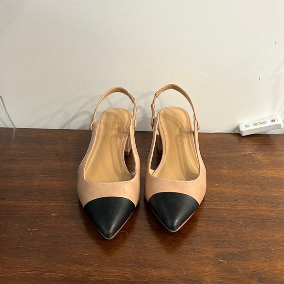 Express Shoes Express Nude Color Block Black Toe Cap Heels Sz 6